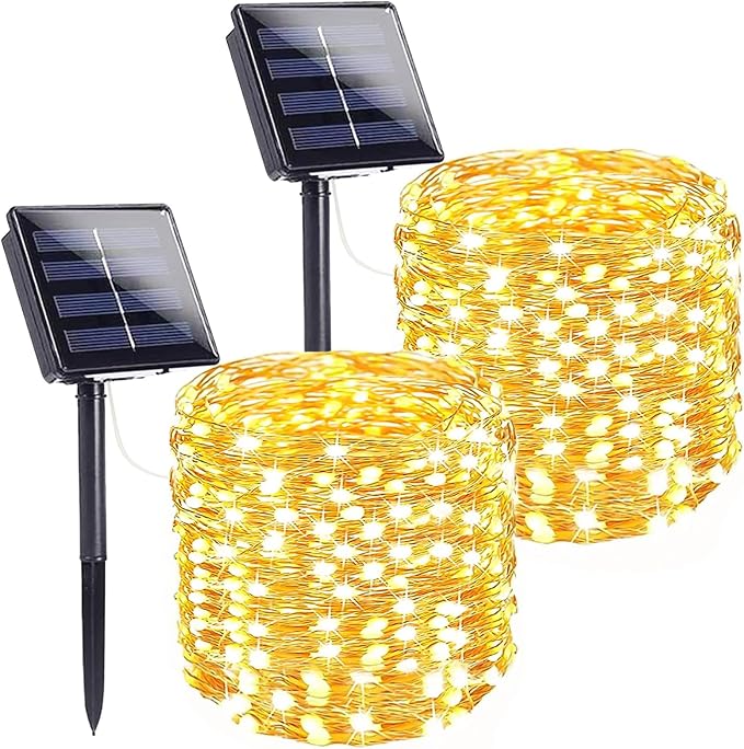 2-Pack Solar String Lights for Outside, Total 200LED Solar Fairy Lights by SANJICHA