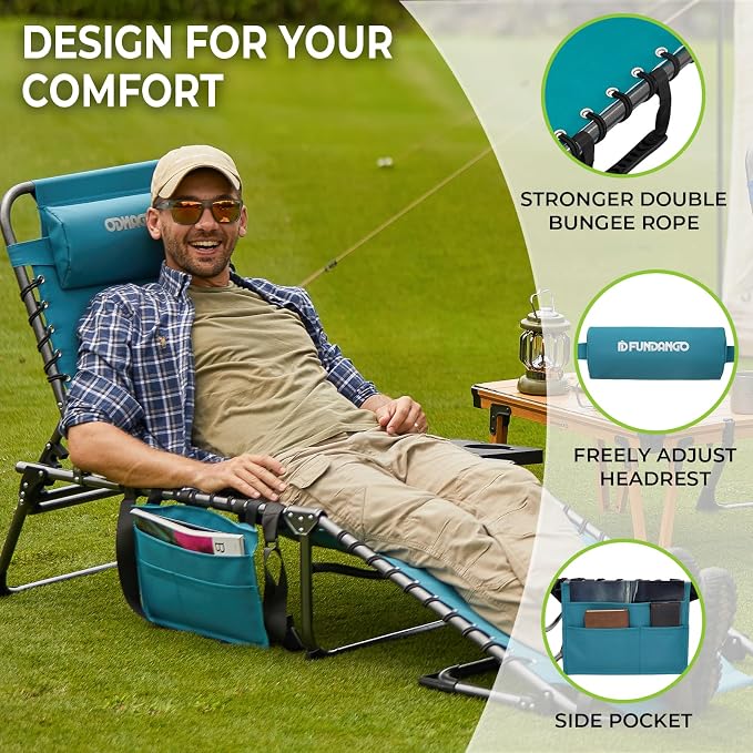 FUNDANGO Chaise Lounge Chair Outdoor, 5-Position Folding Tanning Chair - Image 5