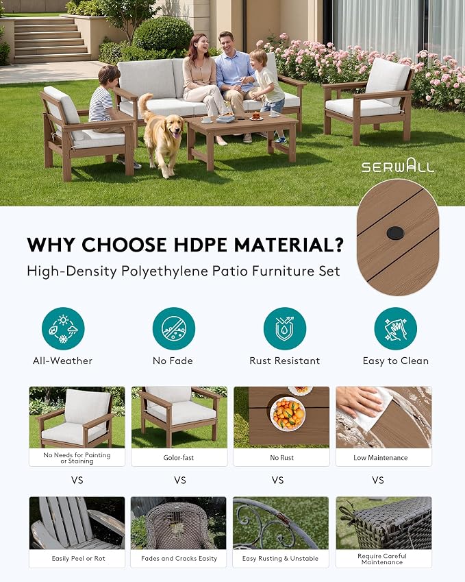 SERWALL HDPE Patio Conversation Set, 6-piece Sectional Outdoor Furniture Set - Image 3