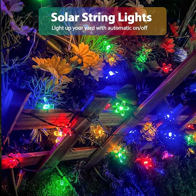 2PK 80LED 50FT Flower Solar String Lights Outdoor Waterproof, Cherry Blossoms - Image 3