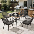 ECOTOUGE 5 Piece Patio Dining Set, Wicker Outdoor Furniture Set w/Glass Table by ECOTOUGE