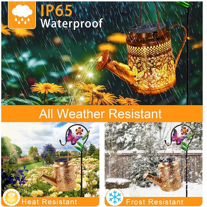2 Pack Solar Powered Butterfly Watering Can Lights Waterproof Outdoor Decor - Image 7