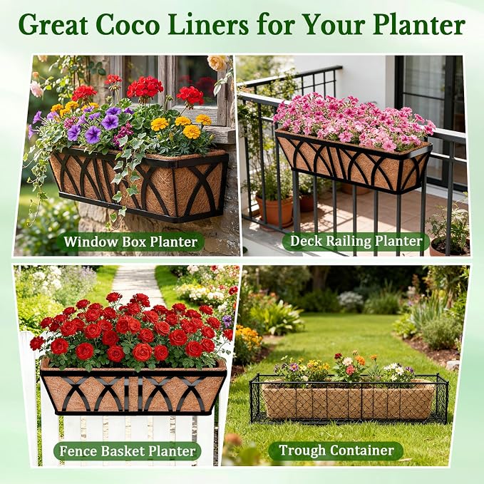 Halatool 4 Pack 24 Inch Window Box Liners, Pre-Formed Coco Fiber Replacement - Image 8