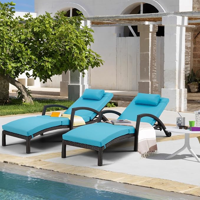 HOMREST Outside Chaise Lounge Chairs Set of 2, Adjustable 5 Position Outdoor PE - Image 3