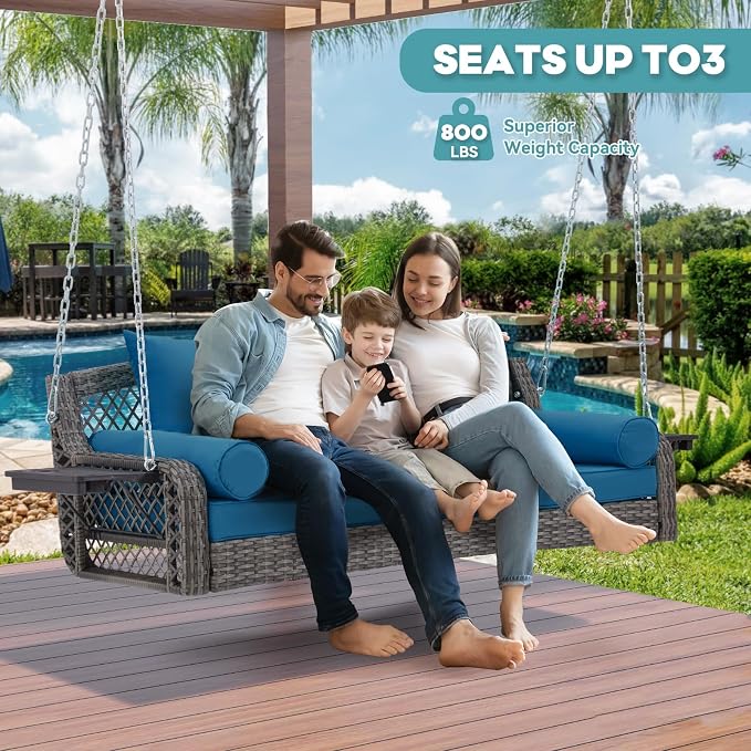 3 Seat Porch Swing, Wicker Patio Swing - Image 4