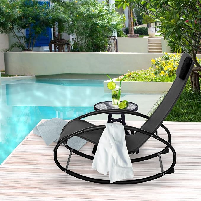 Outsunny Pool Lounger, Outdoor Rocking Lounge Chair - Image 2
