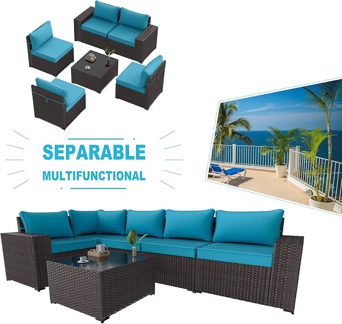 Kullavik Outdoor Patio Furniture Set 6 Pieces Sectional Rattan Sofa Set Brown - Image 7