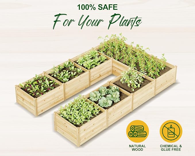 AMERLIFE U-Shaped Raised Garden Bed, 7.5Wx12Dx1.6H Outdoor Wooden Raised Garden - Image 4