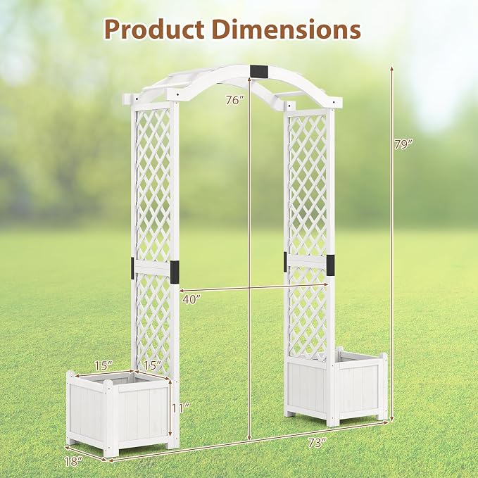 Giantex Garden Arbor with Planter Boxes, Wooden Arch with Trellis and Raised - Image 6