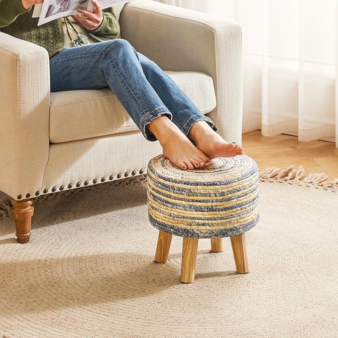 YMYNY Foot Stool Natural Seagrass Hand Weave, 12.6" Small Ottoman, Round - Image 5