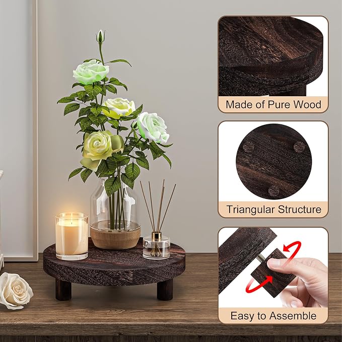 Wood Plant Stand Indoor Outdoor, 12/10/8/6" Round Wood Riser - Image 4