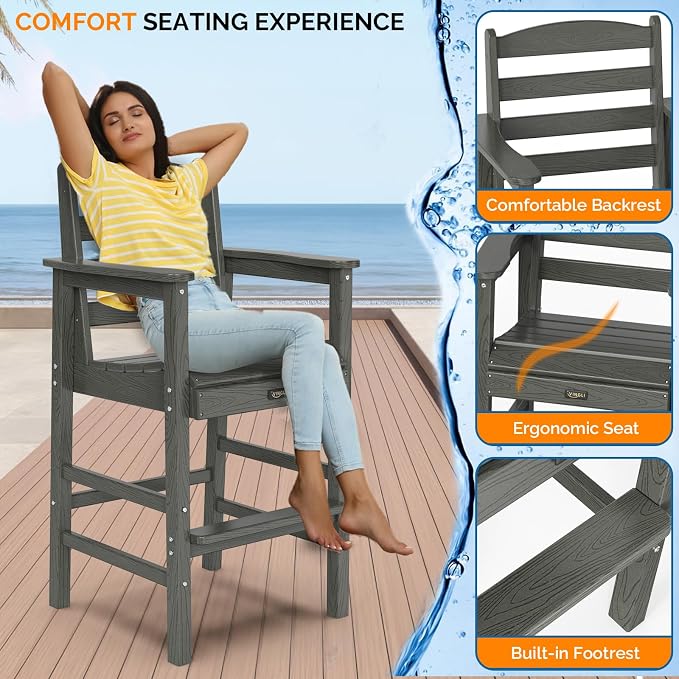 VINGLI 5-Piece Adirondack Outdoor Patio Bar Table and Chairs Set, HDPE Bar Set - Image 4