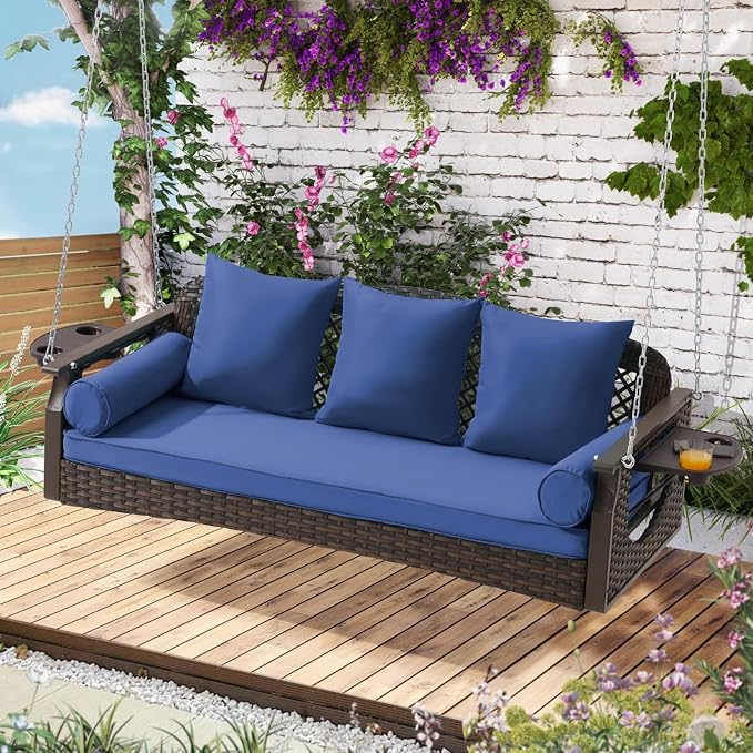 3 Seat Porch Swing, Wicker Patio Swing by YALISSEY