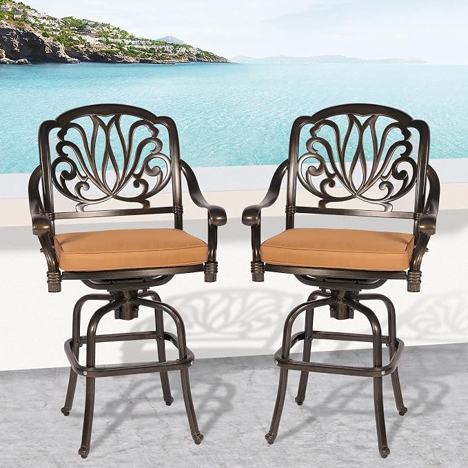 MEETWARM 2 Piece Outdoor Patio Swivel Bar Stools, All-Weather Cast Aluminum Bar - Image 9