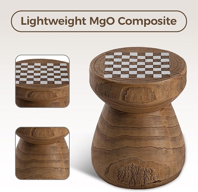 COSIEST Outdoor Side Table w Chessboard, Lightweight Decor Outdoor Round End - Image 6