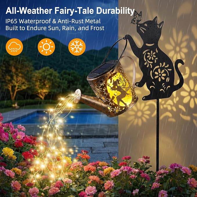 Solar Watering Can Lights with Fairy & Flowers, Outdoor Garden Decor with - Image 3