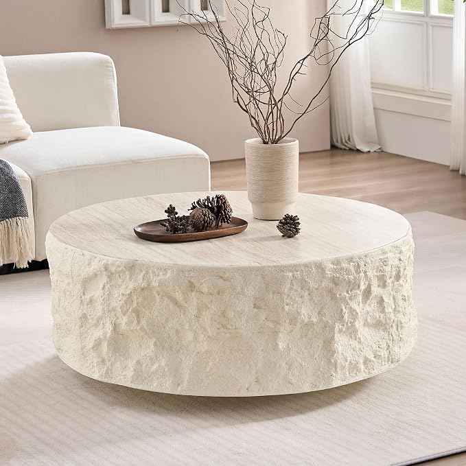 Round Coffee Table for Living Room Circle Coffee Table Modern Drum Center Table - Image 7
