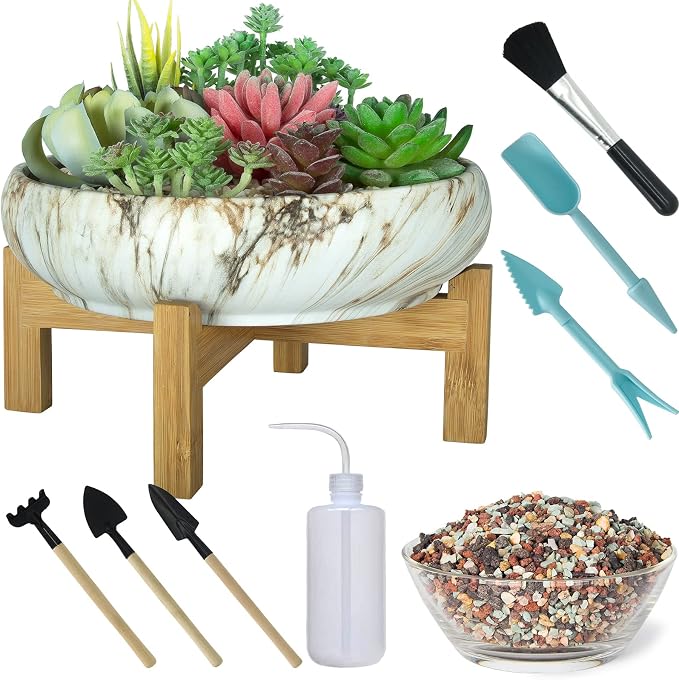 Succulent Pots with Drainage, 10 Inch Large Succulent Planters with 2.2lb Mix by ARTKETTY