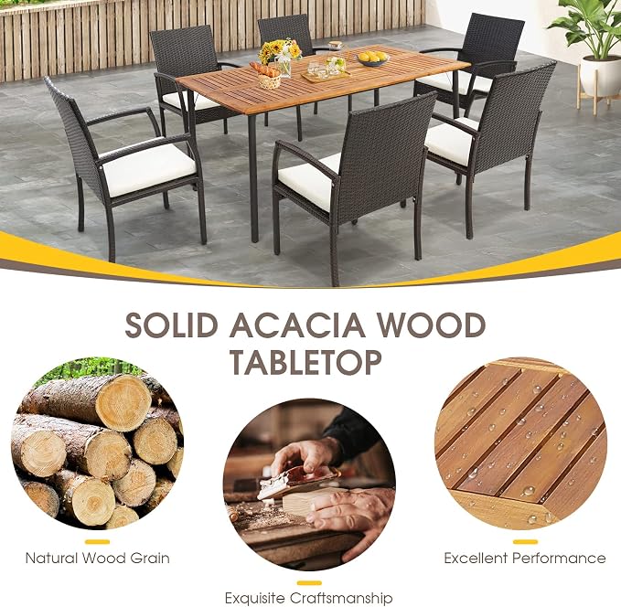 Tangkula 63" Acacia Wood Patio Dining Table - Image 6