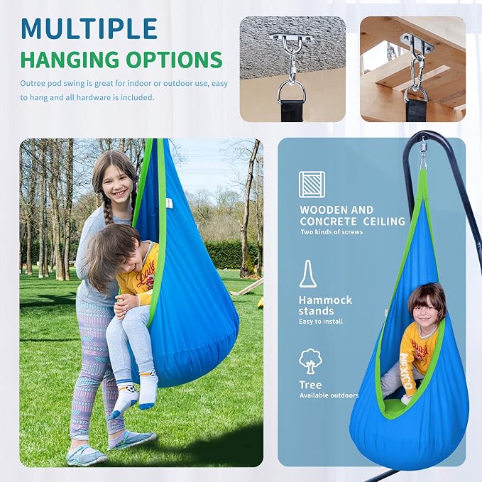 OUTREE Kids Pod Swing Seat, Cotton Child Hammock Swing Chair, Sensory Swing - Image 2