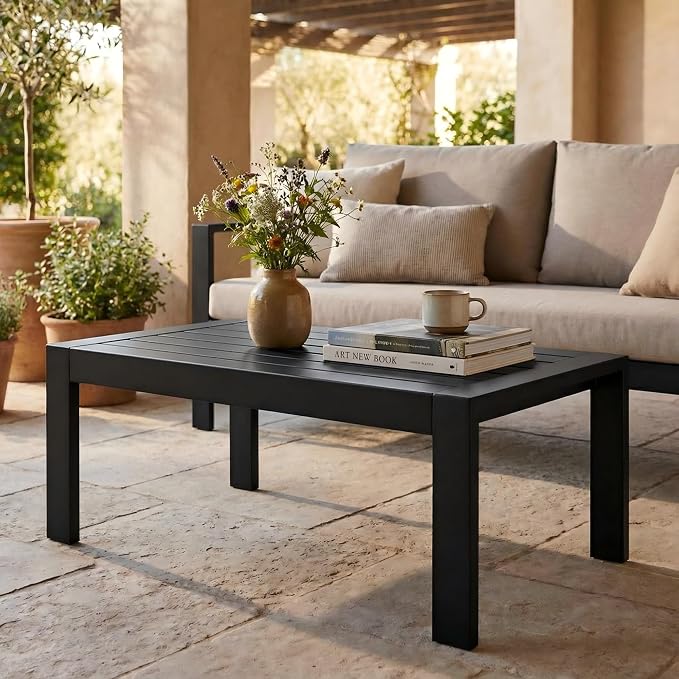 Solaste Aluminum Outdoor Coffee Table, All-Weather Rectangle Metal Patio Coffee - Image 7