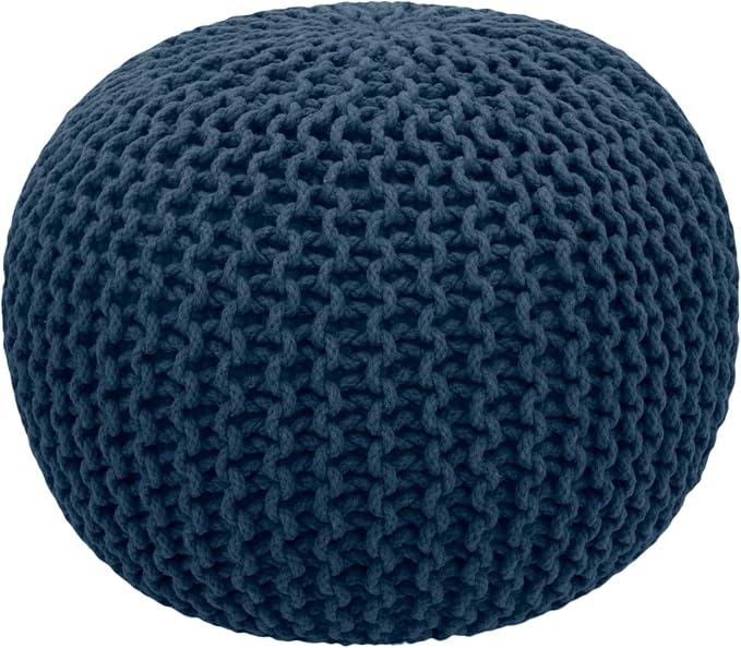 COTTON CRAFT - Hand Knitted Cable Style Dori Pouf - Blue - Floor Ottoman - by COTTONCRAFT