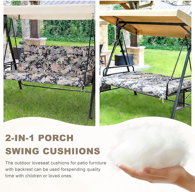 Porch Swing Cushion with Backrest, Waterproof Bench Cushion - Image 4