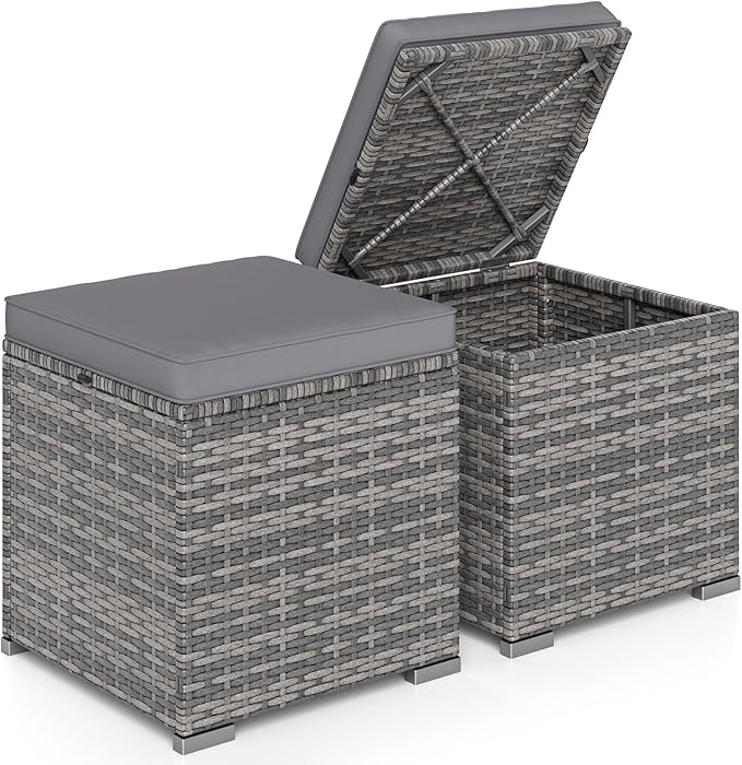 RELAX4LIFE Wicker Outdoor Storage Ottoman by RELAX4LIFE