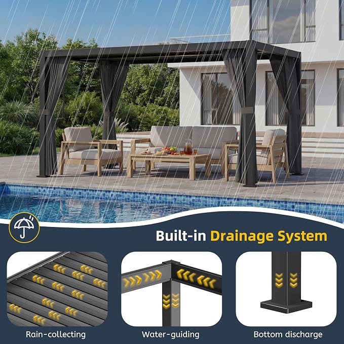10' x 13' Louvered Pergola, Metal Patio Pergola - Image 2