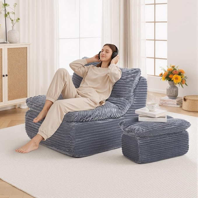 Boneless Chaise Lounge Chair Indoor, Adult Bean Bag Chair by Unknown