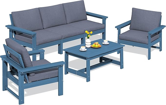 SERWALL HDPE Patio Conversation Set, 6-piece Sectional Outdoor Furniture Set by SERWALL