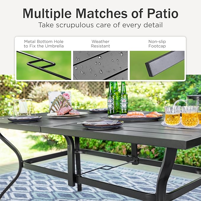 PHI VILLA Patio Dining Set for 6, Large Metal Dining Table - Image 6