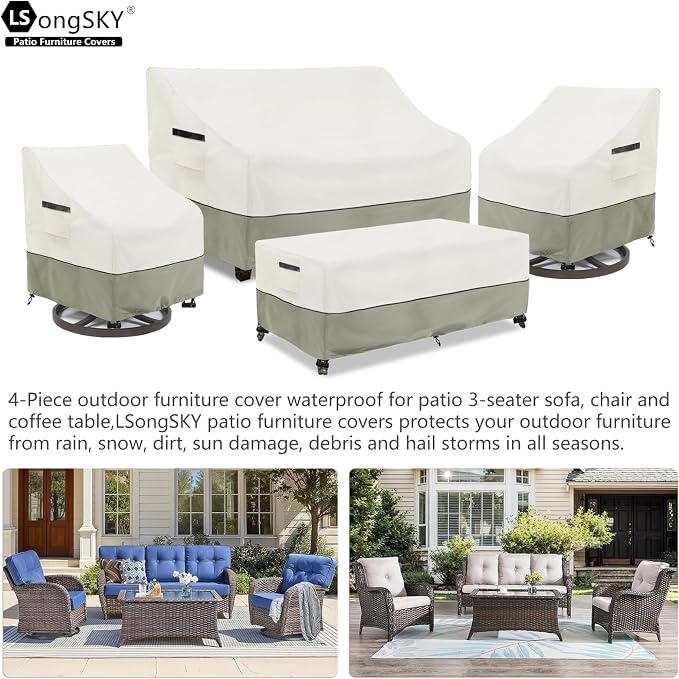 Patio Furniture Covers 4 Piece Set, 600D Heavy Duty Outdoor Furniture Covers - Image 5