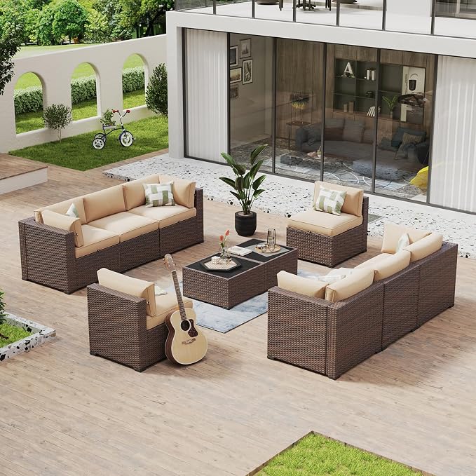 Aoxun 10 Piece Patio Furniture Set Wicker Rattan Patio Conversation Set Outdoor by Aoxun