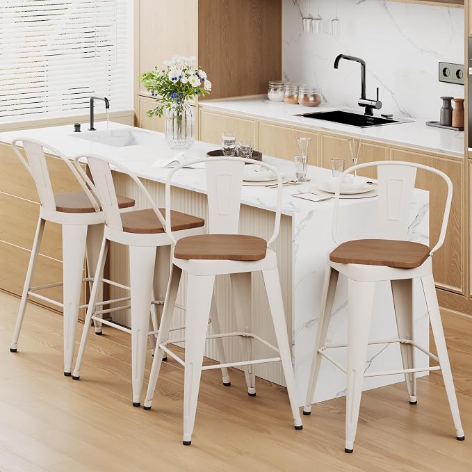 Aklaus Swivel Bar Stools 24 inch Swivel Counter Height Metal Barstools Set of 4 - Image 7