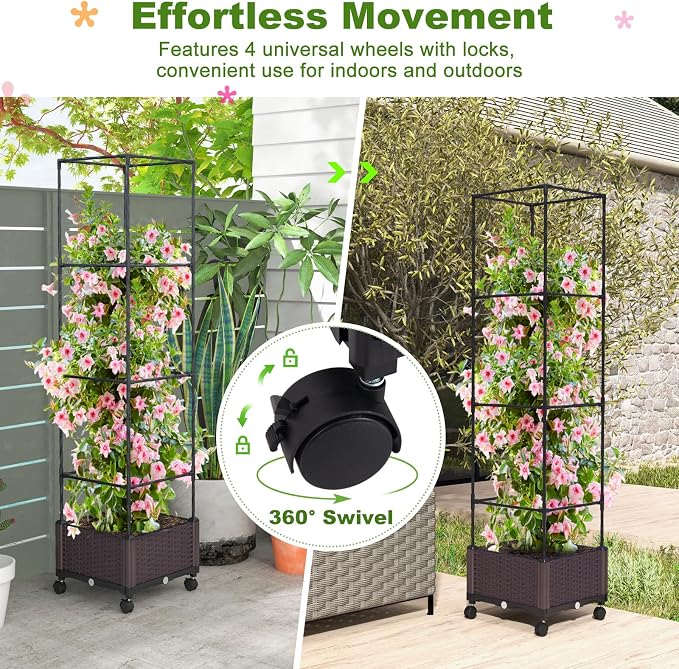 Giantex Raised Garden Bed with Tomato Cages, 67” Adjustable Height, Self - Image 8