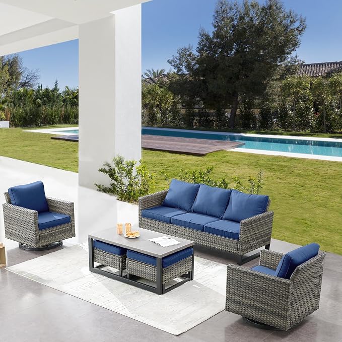 Belord 6 Piece Outdoor Furniture Patio Wicker Sofa Set, Oversize Outdoor Swivel - Image 2