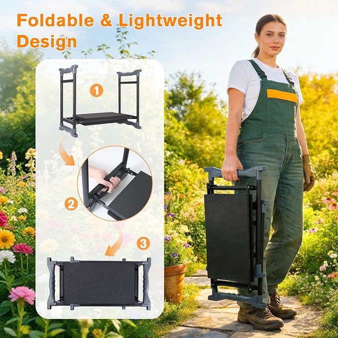 Garden Kneeler and Seat, Extra Wide Thick EVA Pad, Heavy Duty Foldable Garden - Image 4