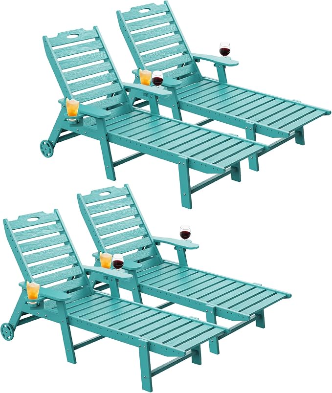 Carauci Lounge Chair Outdoor Set of 4, HDPE Chaise Lounge by Carauci
