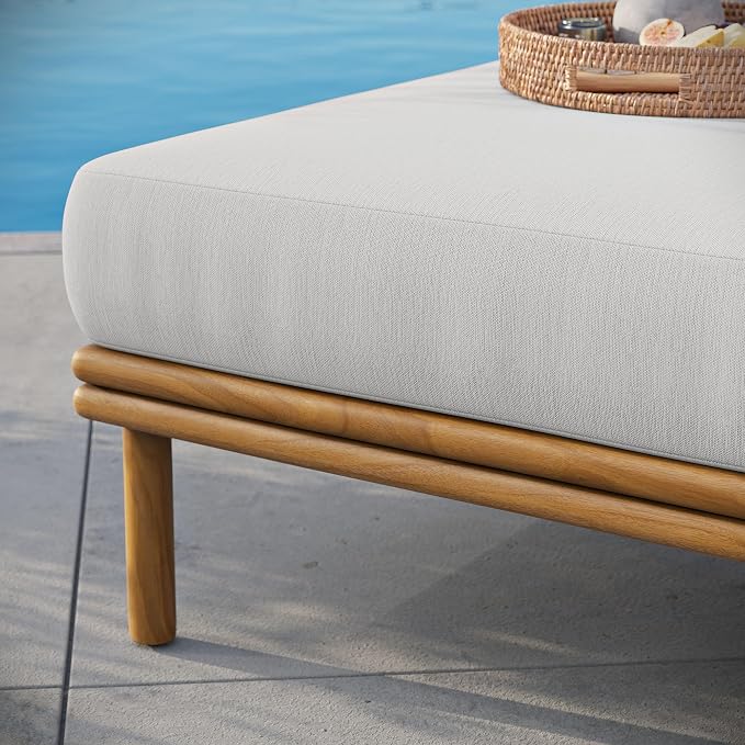Modway Wren Teak Wood Outdoor Ottoman in Natural Sail - Image 6