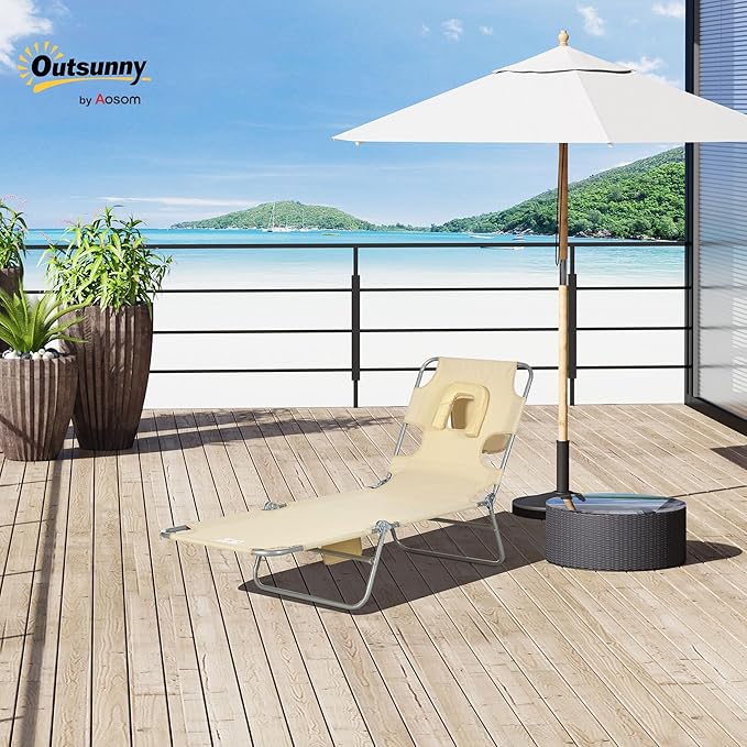Outsunny Folding Beach Lounge Chair - Image 2