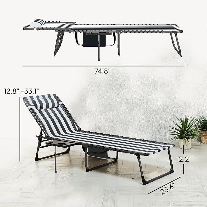 Outsunny Folding Chaise Lounge Chair Outdoor Tanning Chair - Image 3