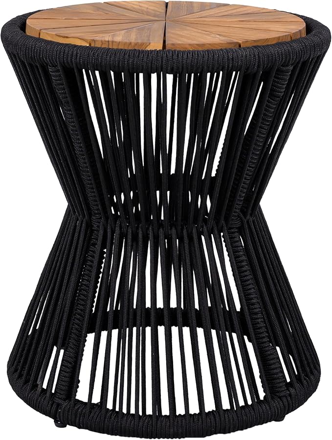 Scott Living Nara 18.9" Acacia Wood Outdoor Side Table, Metal Frame+Woven Rope - Image 4