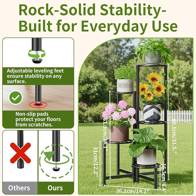 Plant Stand Indoor Outdoor, 5 Tier Corner Metal Flower Display Holder Stand - Image 3