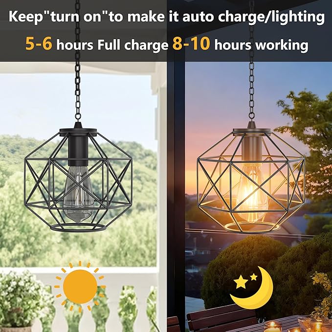 Hanging Solar Lantern, 7.8′′×7′′Outdoor Solar Lanterns Waterproof Pendant Light - Image 4