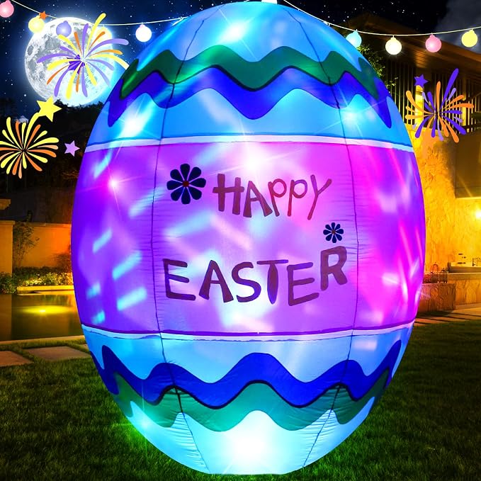 6FT Easter Egg Inflatable Outdoor Yard Decoration Build-in LED Lights, Colorful - Image 5