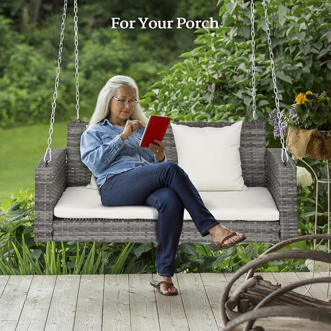 VINGLI Rattan Porch Swing, Heavy Duty 800 LBS Outdoor Hanging Seat - Image 4