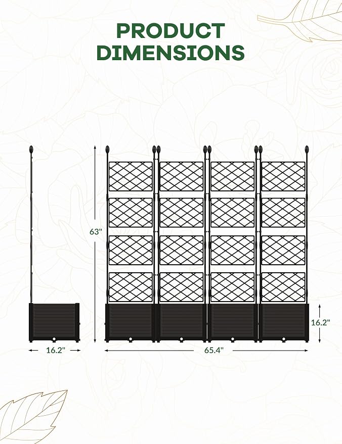4 PCS Raised Garden Bed with Trellis, Patio Privacy Screen & Balcony Garden - Image 3