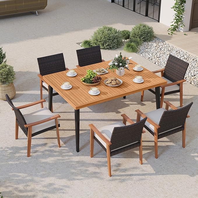 Tangkula 63" Acacia Wood Patio Dining Table - Image 2