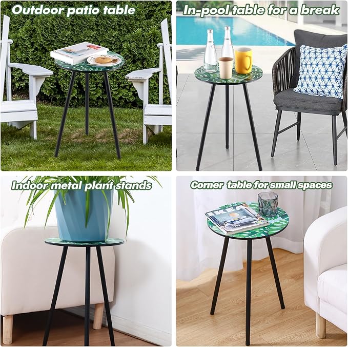 Metal Outdoor Side Tables Set of Two Small Outside Round End Table - Image 6